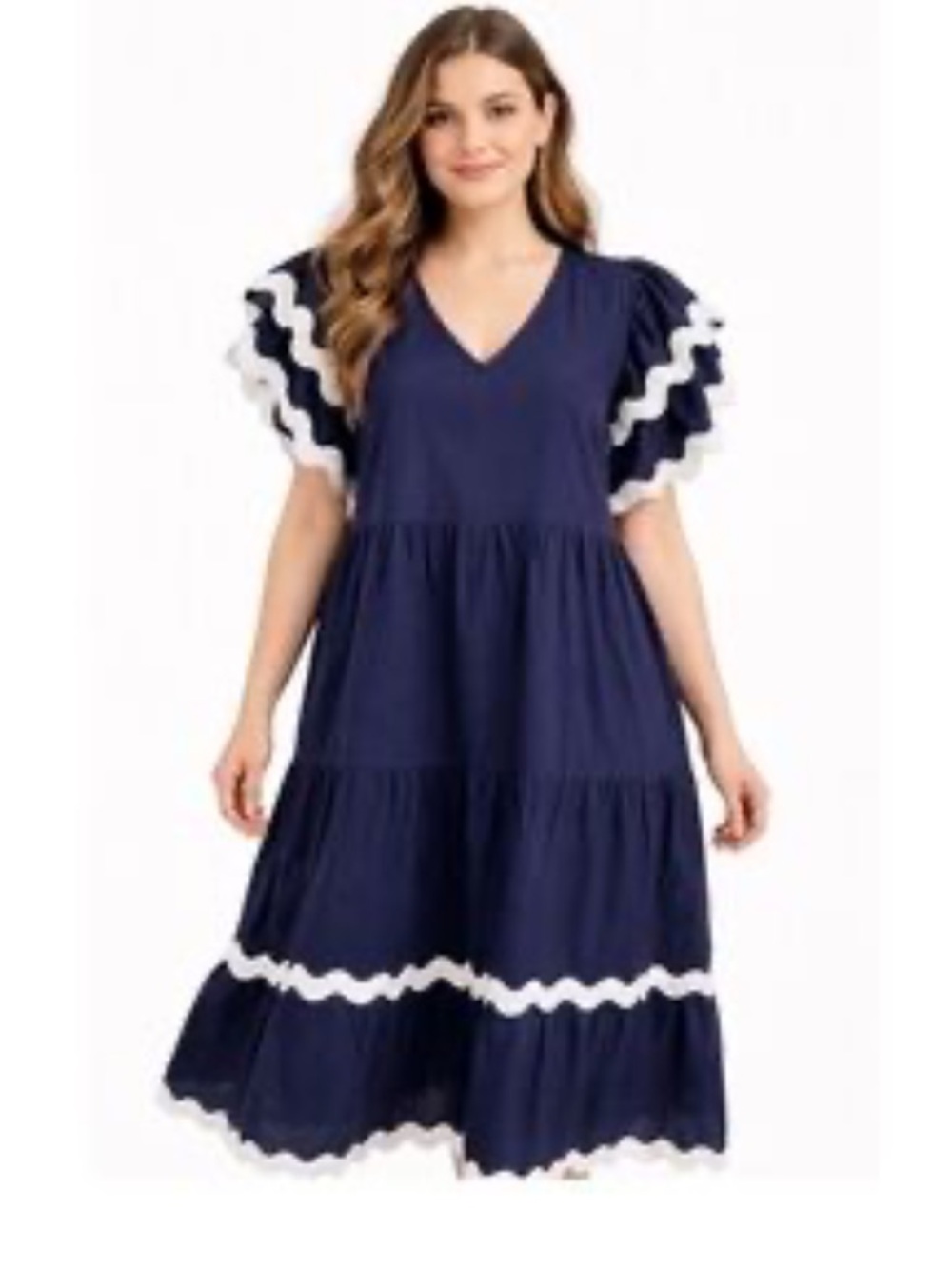White Closet WHITE CLOSET Sydney Australia Puff Sleeve Midi Navy Dress 9a.